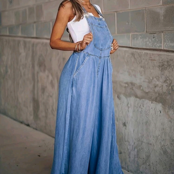 NEW WOMENS LOOSE FIT WIDE LEG OVERALLS - Picture 7 of 10